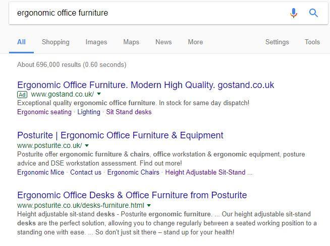 Check our Google ad for ergonomic furniture