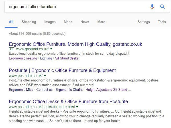 Check our Google ad for ergonomic furniture