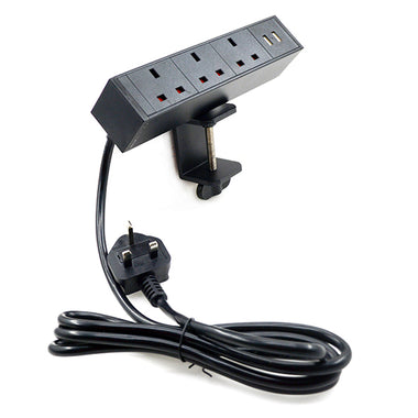 Desktop mounted triple socket with twin USB-A Black SSA1620