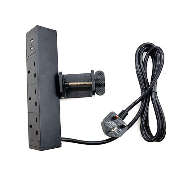 Desktop mounted triple socket with twin USB-A Black SSA1620