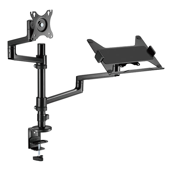Static pole mounted articulated monitor arm with laptop tray SMMA1065 Black