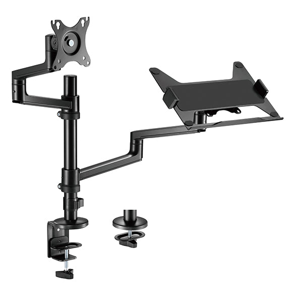 Static pole mounted articulated monitor arm with laptop tray SMMA1065 Black