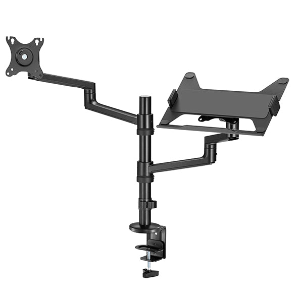 Static pole mounted articulated monitor arm with laptop tray SMMA1065 Black