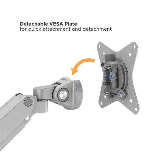 Quick assembly gas sprung monitor arm 9Kg Capacity SMMA1052 Silver with optional Laptop Docking Station
