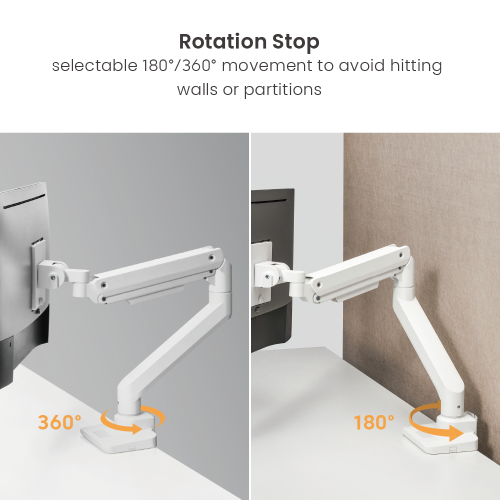 Heavy Duty quick assembly premium single gas sprung monitor arm 20Kg capacity for curved screens SMMA1072 Polished Aluminium