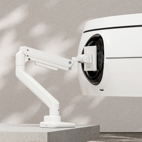 Heavy Duty quick assembly premium single gas sprung monitor arm 20Kg capacity for curved screens SMMA1072 Polished Aluminium