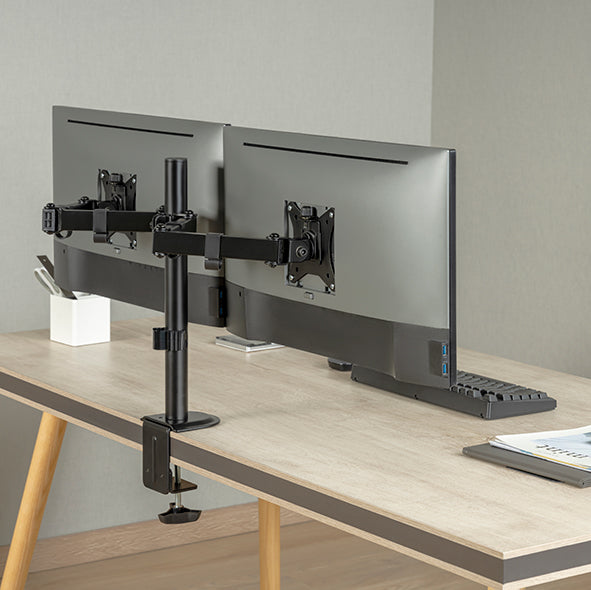 Static pole mounted articulated dual monitor arm 8Kg Capacity SMMA1060