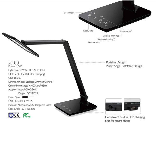 temperature adjustable black desk lamp