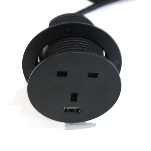 In-desk UK plug and USB socket - Diameter 66mm