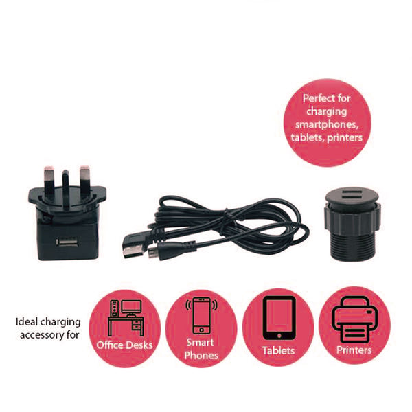 In-desk twin USB charger - Diameter 35mm